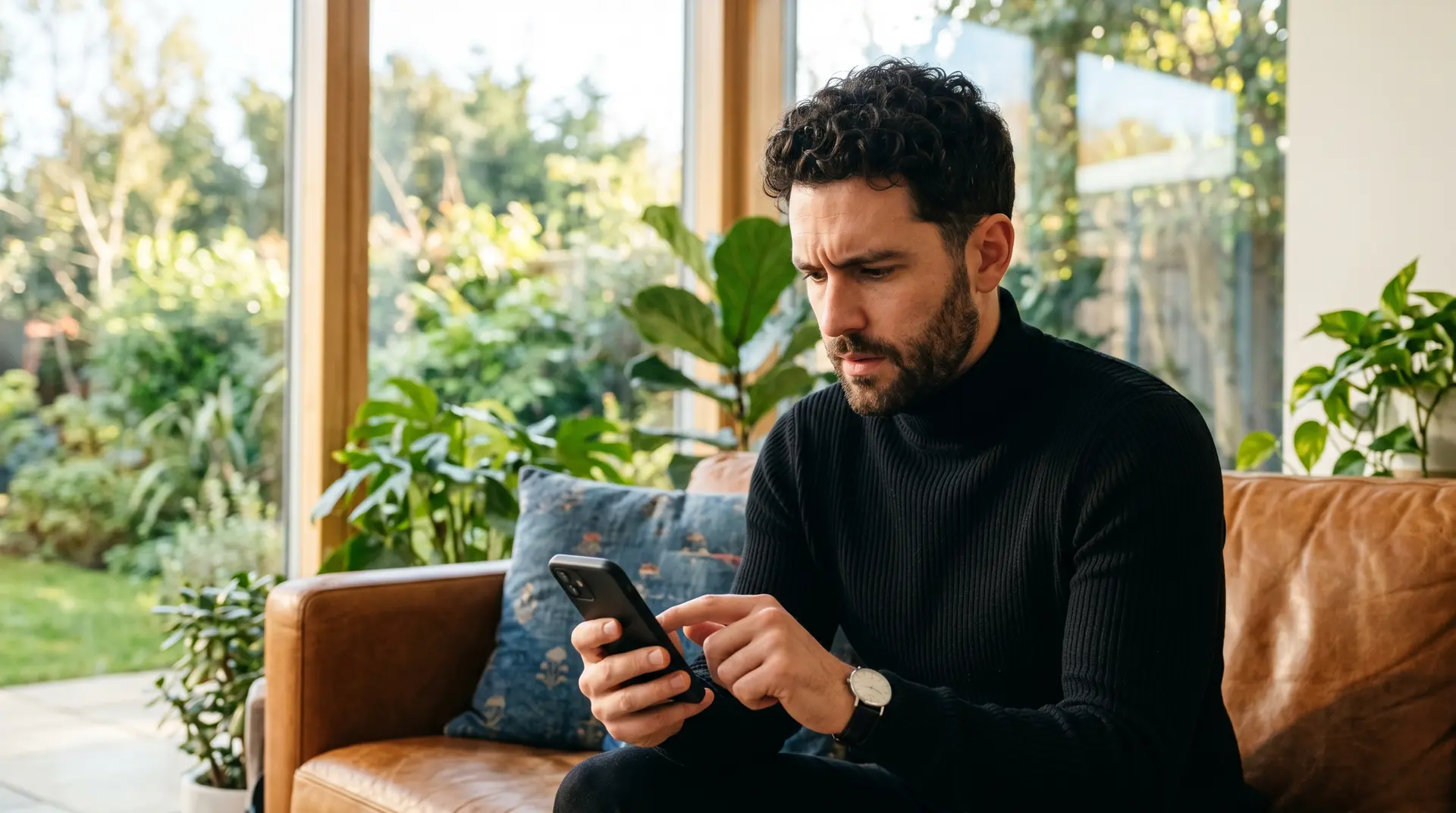 Mann liest besorgt eine E-Mail-Benachrichtigung auf seinem Smartphone